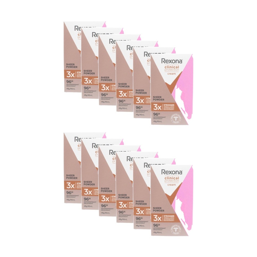 12PK Rexona Clinical Protection Antiperspirant Deodorant Cream Sheer Powder 48