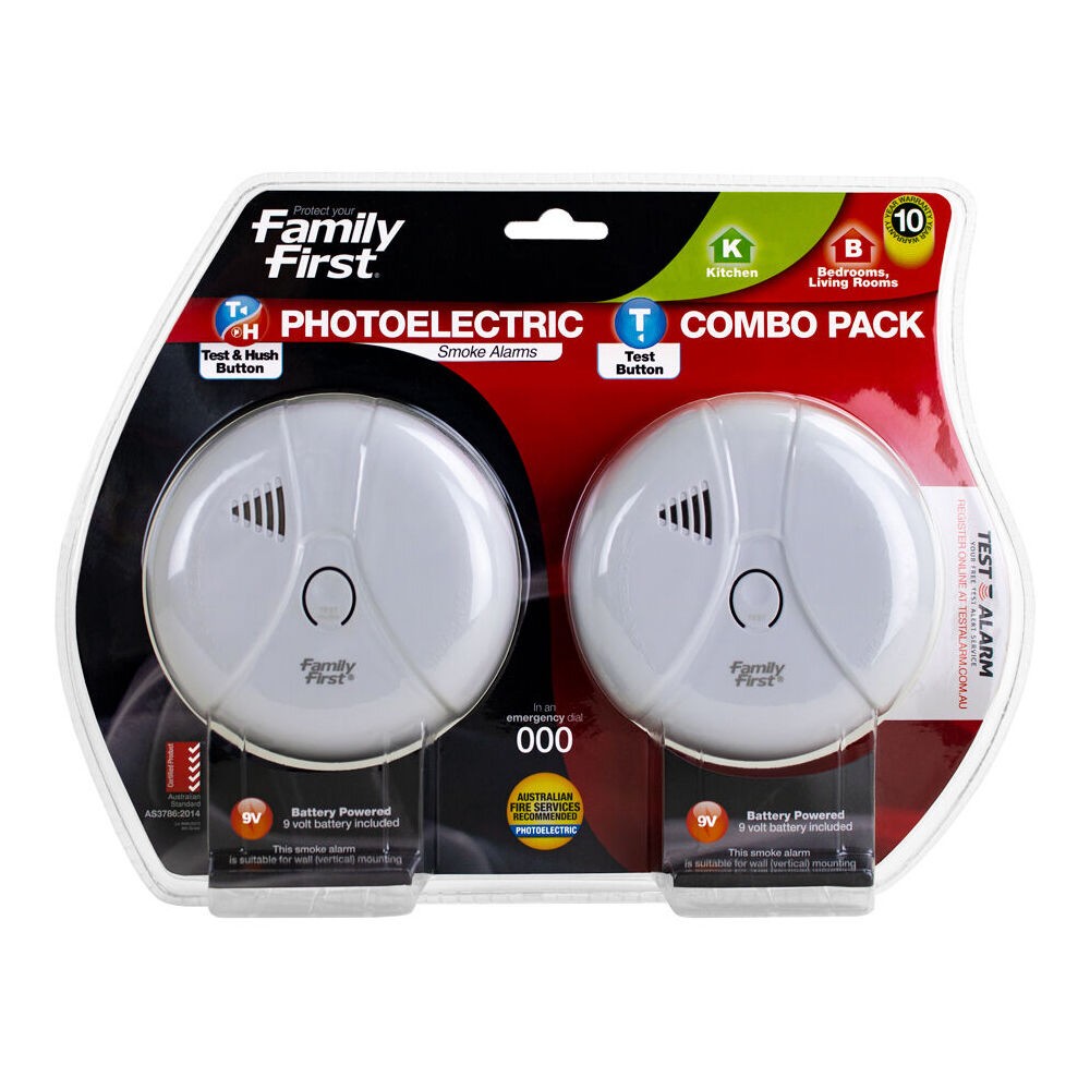 Family First Photoelectric Smoke Alarm Combo Pack FFPDCHDP 9V White Detector
