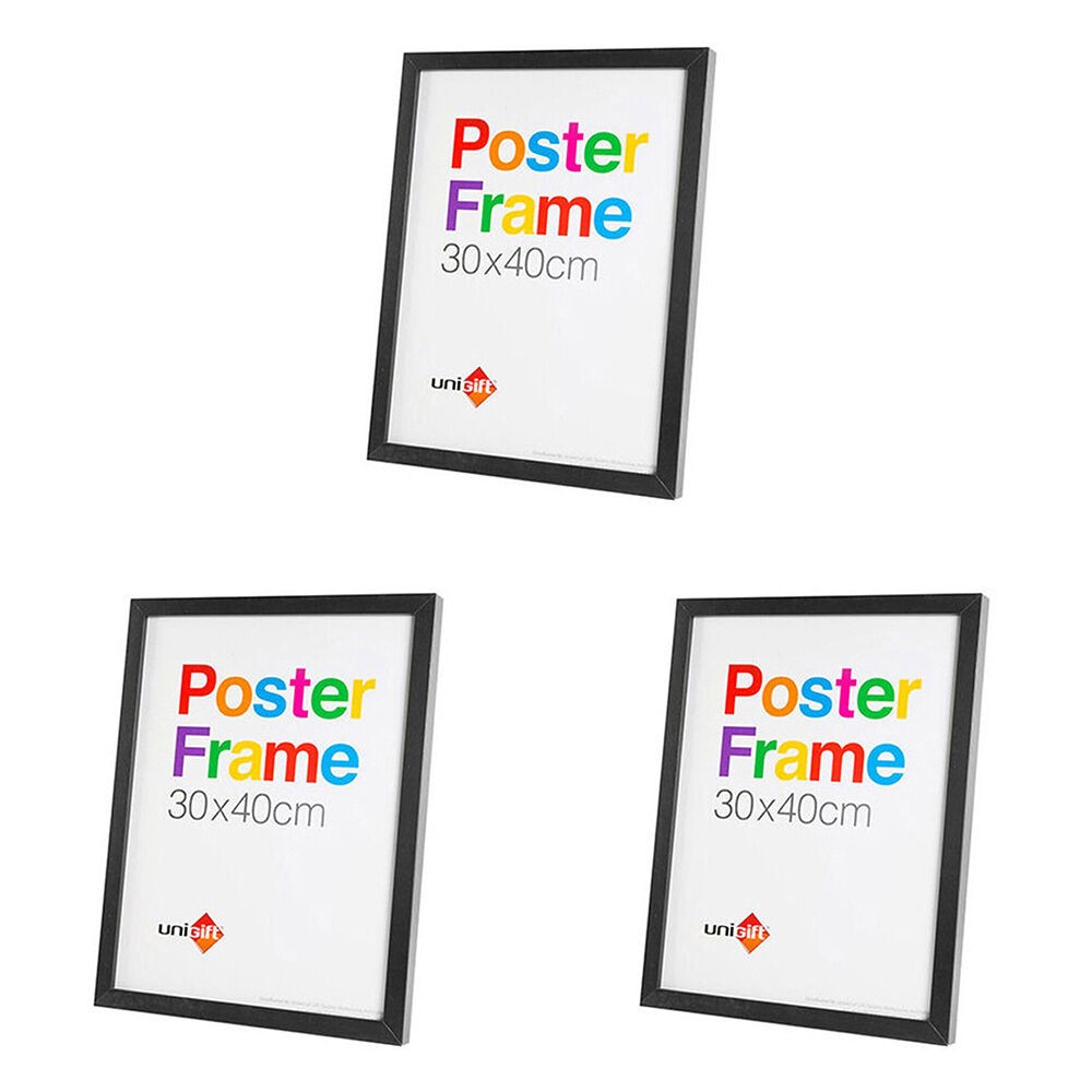 3PK Unigift Wooden/Glass Hanging Poster Picture Photo Frames 30x40cm Black MDF