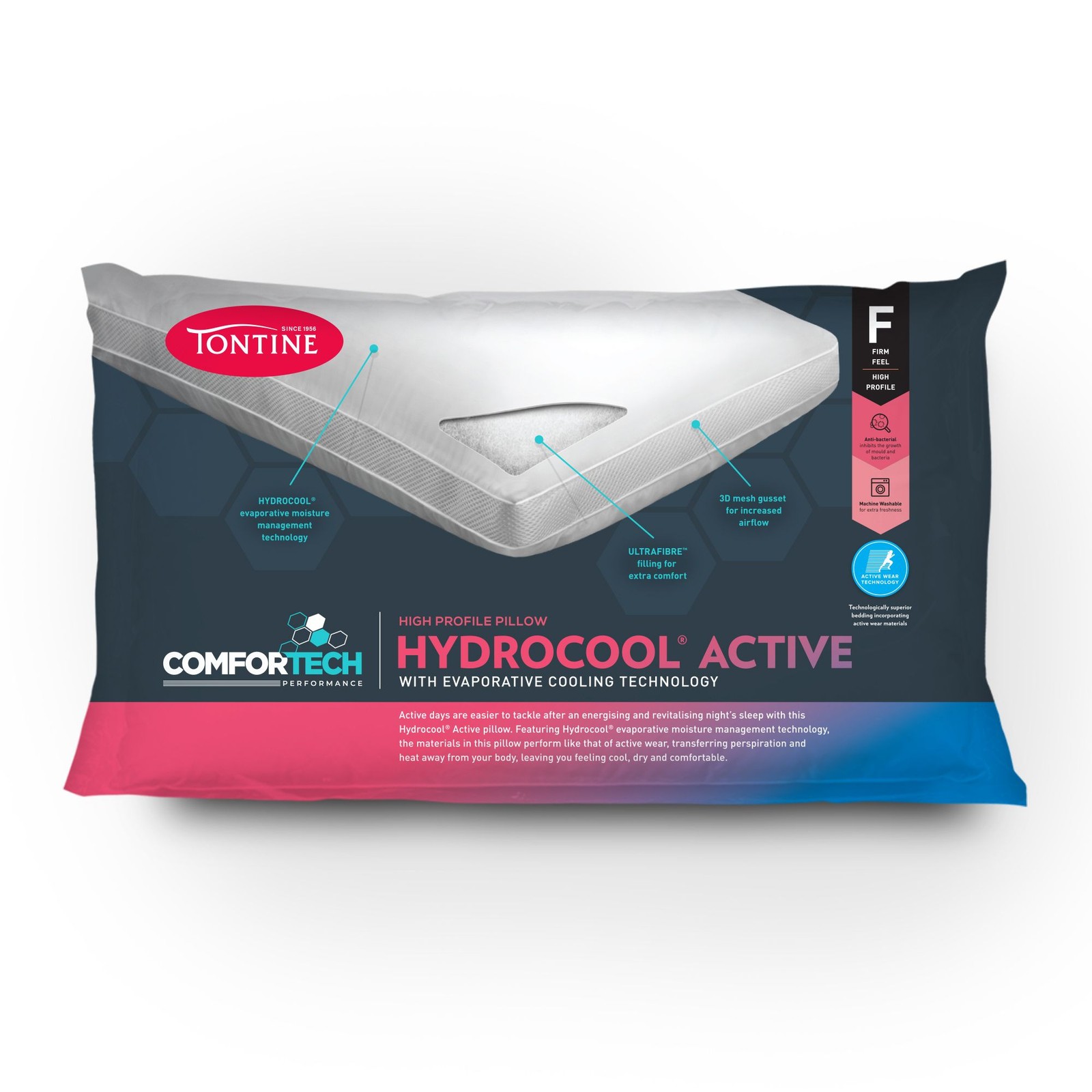 Tontine T6772 Comfortech Hydrocool Active Cotton Pillow Profile 46x72cm White