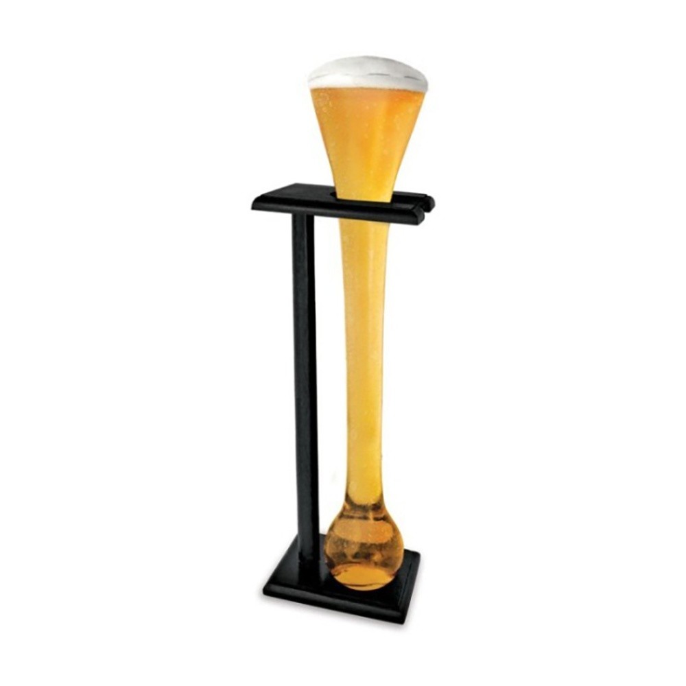 LMD BG280 1.5L Yard Beer Drinking Cone Novelty Glass w/Timber Stand Decorated