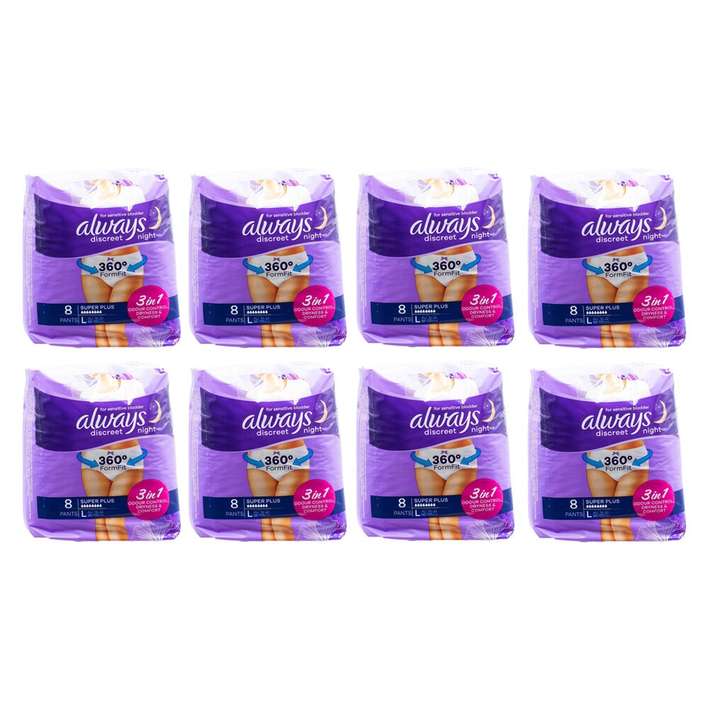 8x 8pc Always Discreet Pants Night Sanitary Napkins Sensitive Bladder 95-125cm