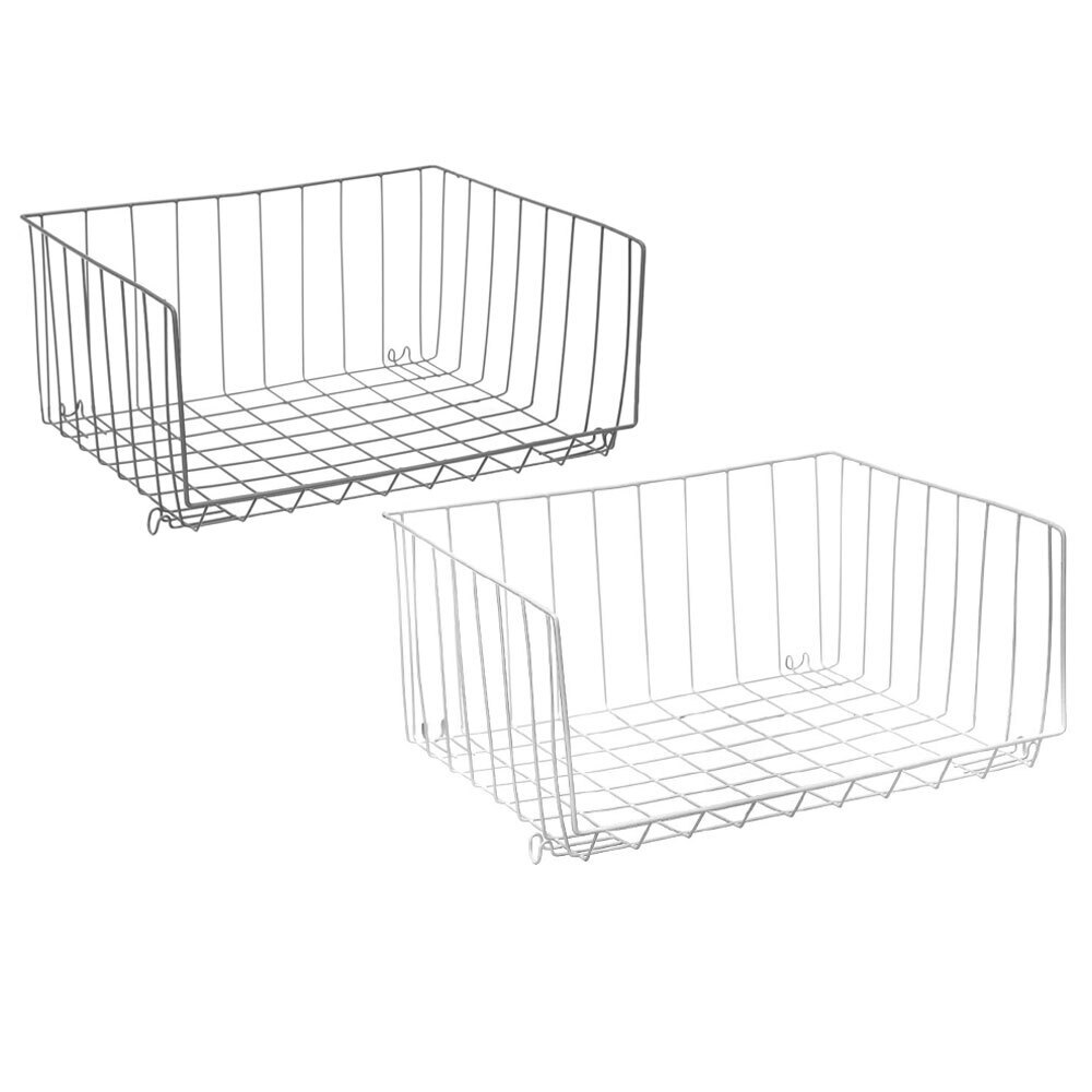 Boxsweden 2x Wire Stackable Storage Basket 47cm Chrome Removable Organiser