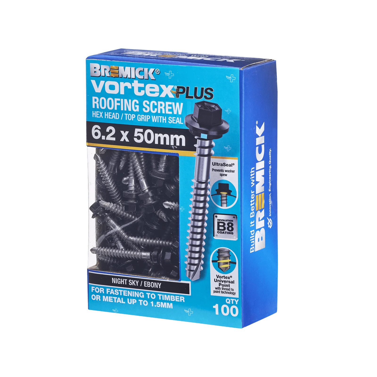 Bremick Vortex Plus Roofing Screw 6.2 x 50mm HEX B8 NS BOX 100