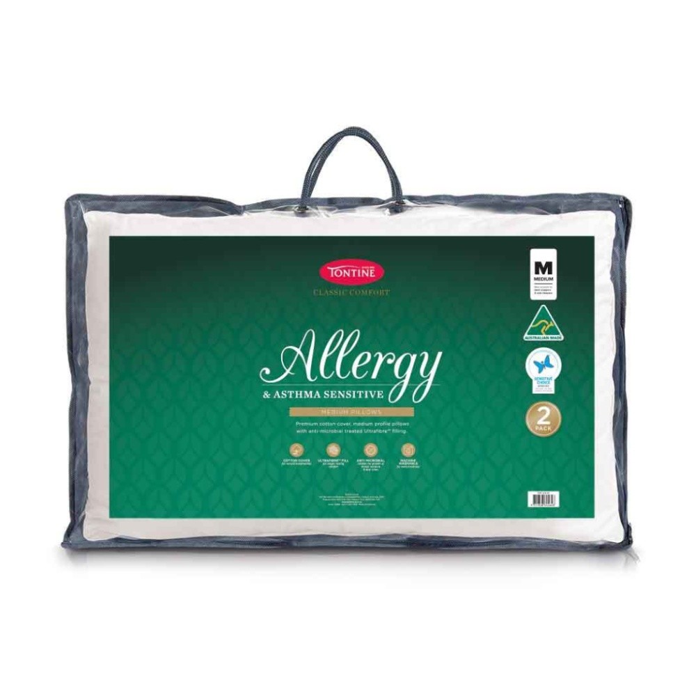 2PK Tontine Classic Comfort Allergy Asthma Sensitive Sleeping Pillow Medium