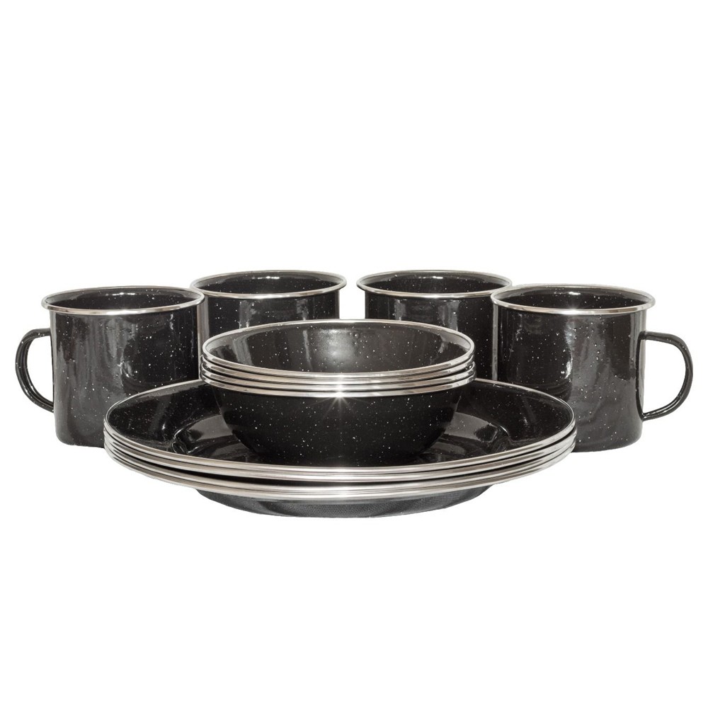 Wildtrak CA1017 12pc Premium Enamel Outdoor Camping Dinner Set Mug Black