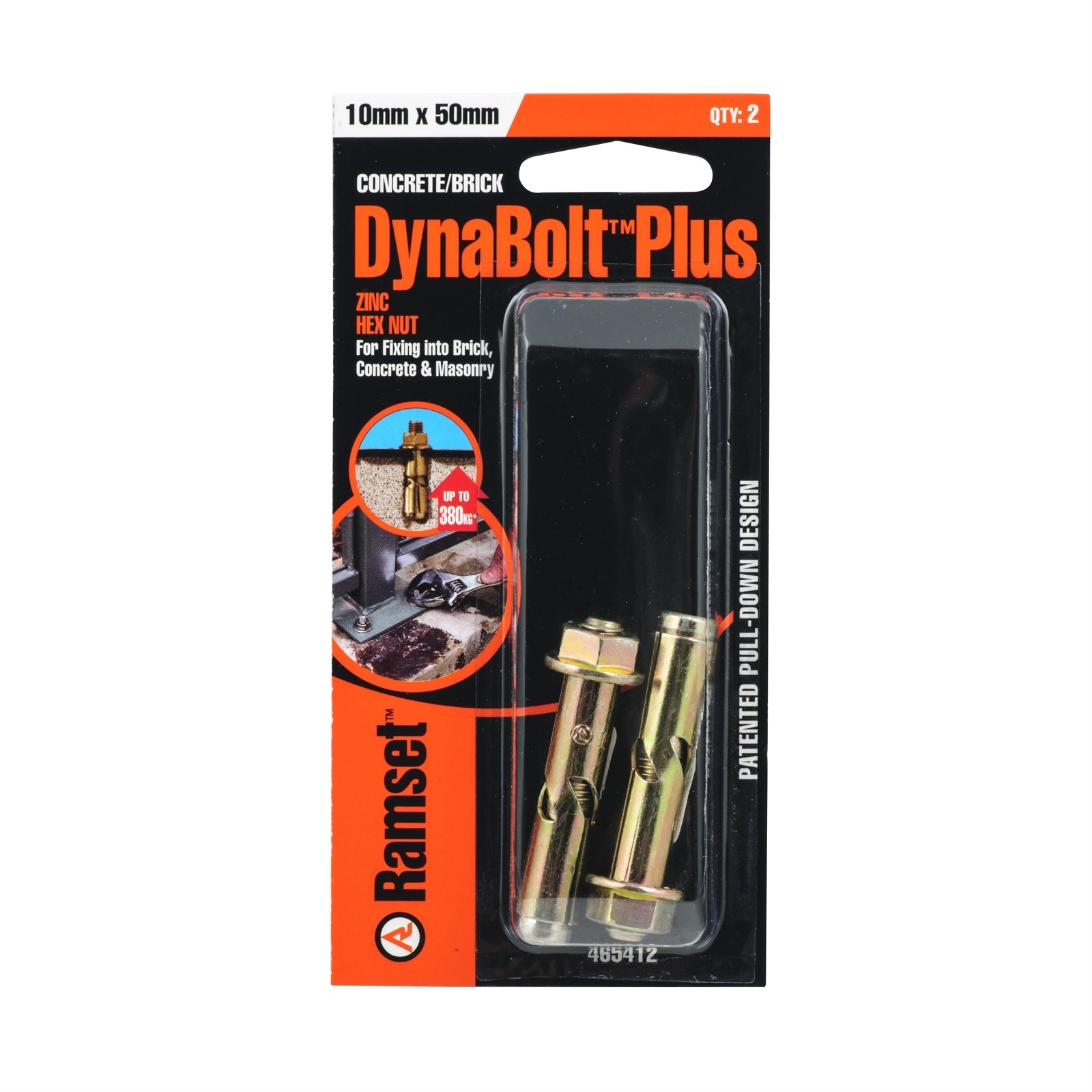 Ramset 10 x 50mm DynaBolt Plus Hex Nut Bolt 2 pcs