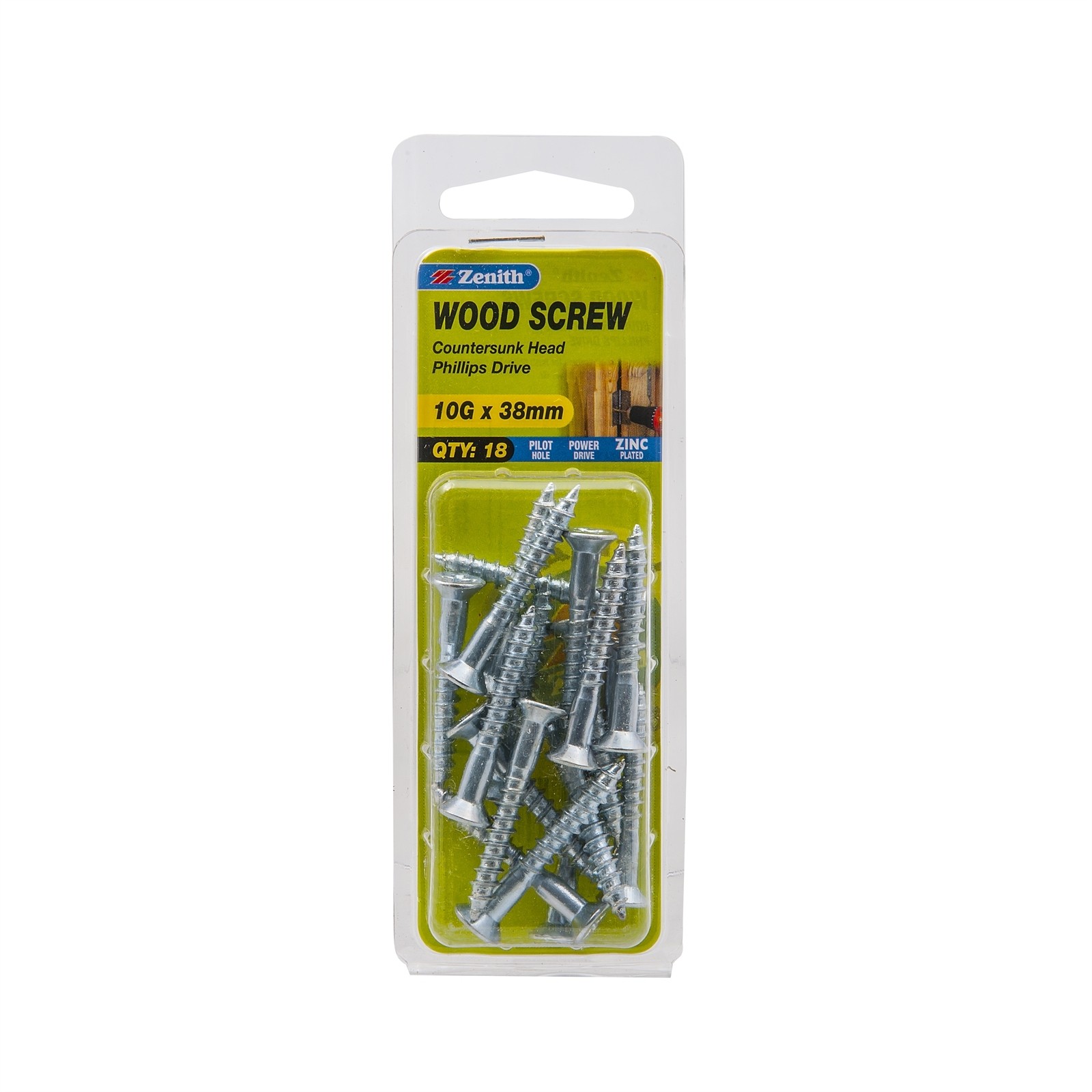 Zenith 10G x 38mm Zinc Plated Countersunk Head Wood Screws 2 pcs