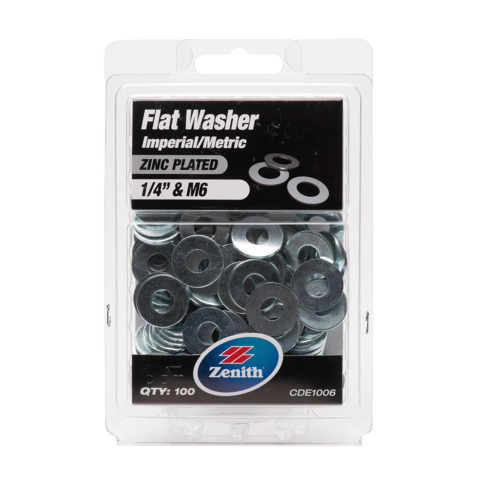 Zenith 1/4" M6 Zinc Plated Flat Washer - 100 pieces