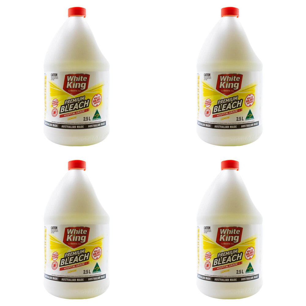 4x WHITE KING Premium All-Purpose Liquid Bleach Home Cleaner 2.5L Lemon Scent