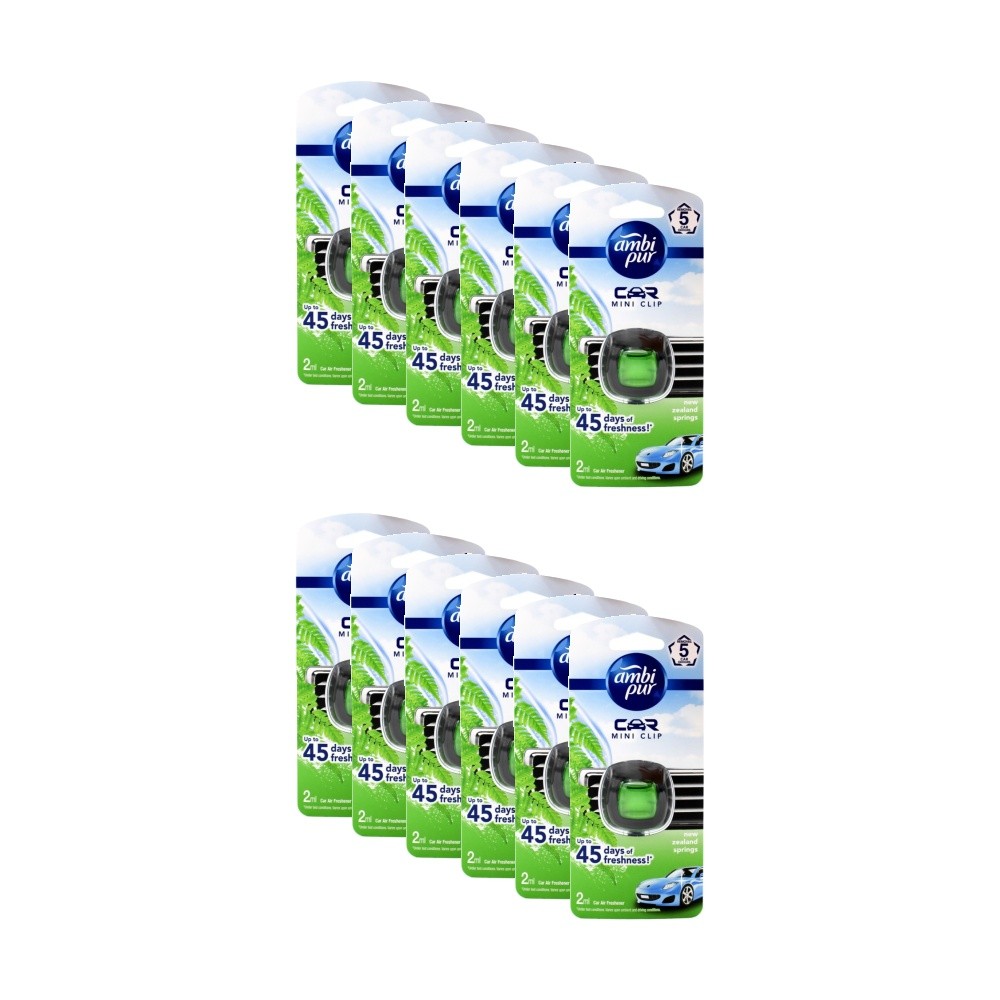 12PK AMBI PUR Car Mini Clip Air Freshener W/ Intensity Dial Zealand Springs