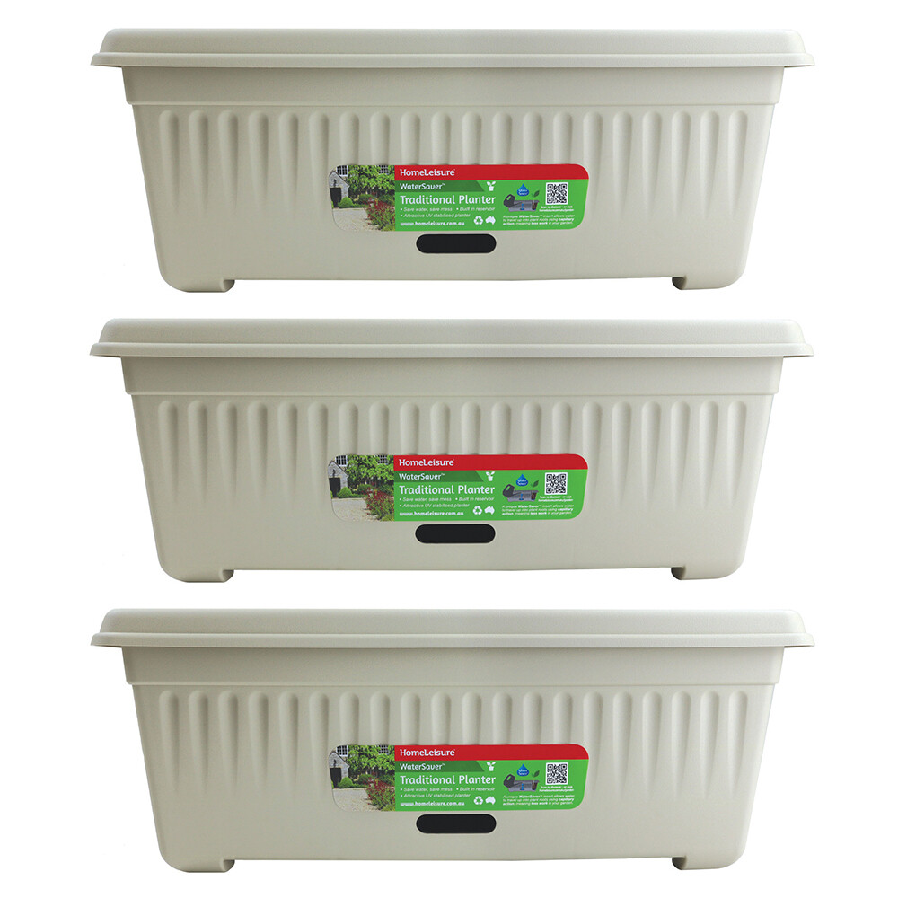 3x Homeleisure WaterSaver Rect Planter Pot 68cm Plastic Stone WSTREC680.ST_3PK