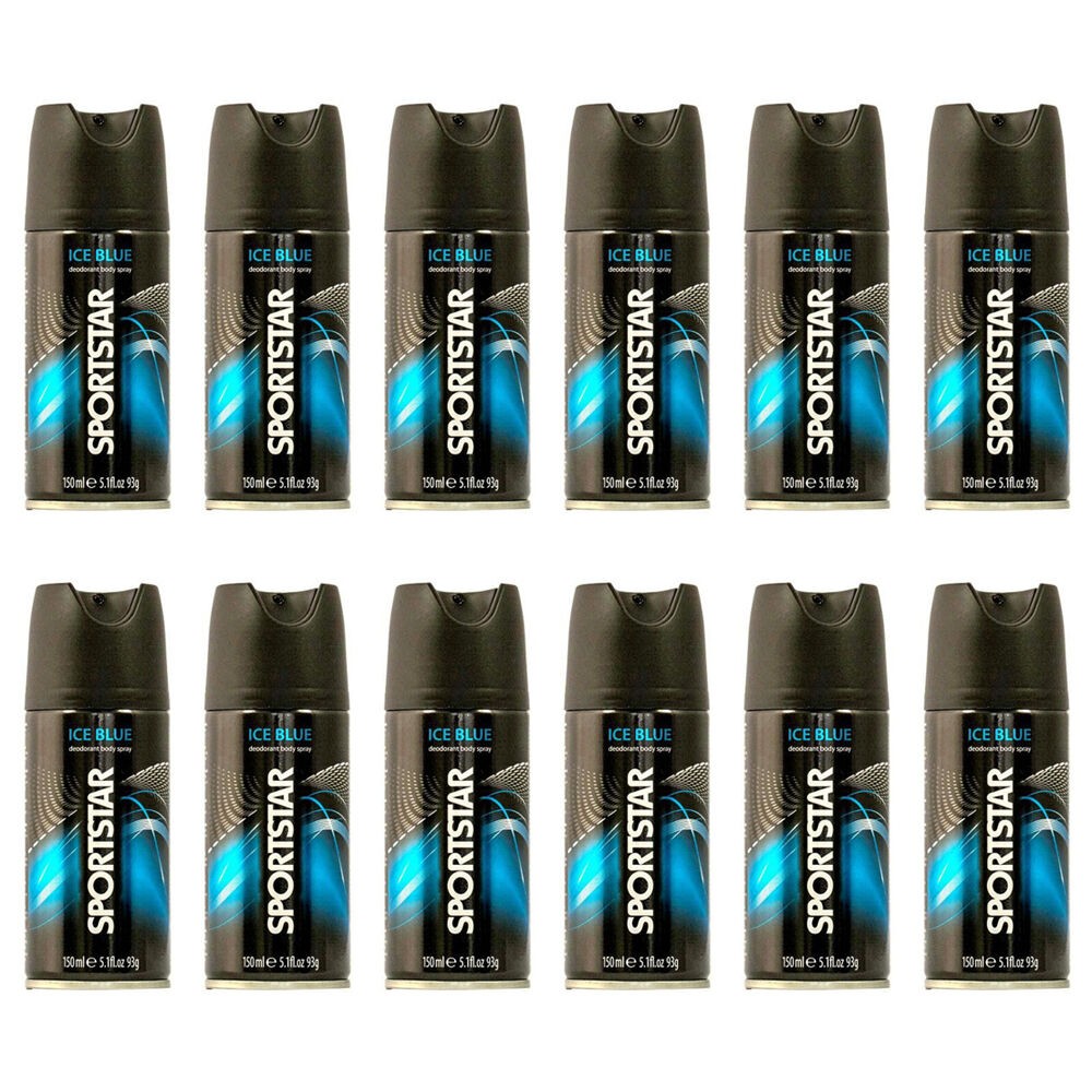 12PK SPORTSTAR Men Deodorant Body Spray Ice Blue Scent 150ml Long-Lasting