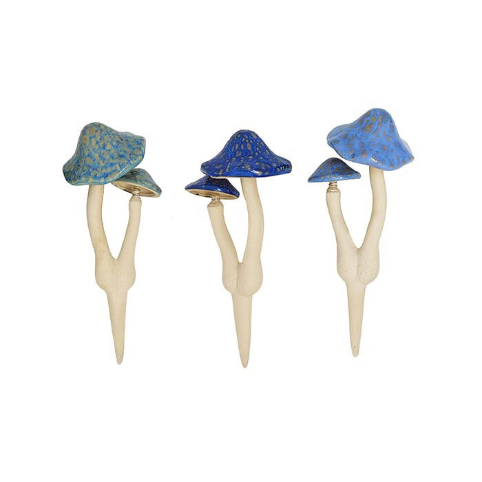 A.FRESCO 24572 Double Mushroom Ceramic Sculpture Blue 29cm Outdoor Ornament