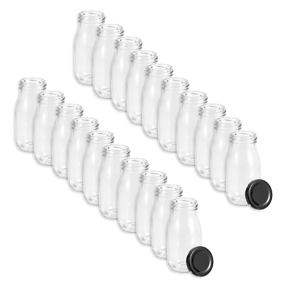 20x LEMON AND LIME 200ml Glass Milk Bottle Container Screw Top Lid