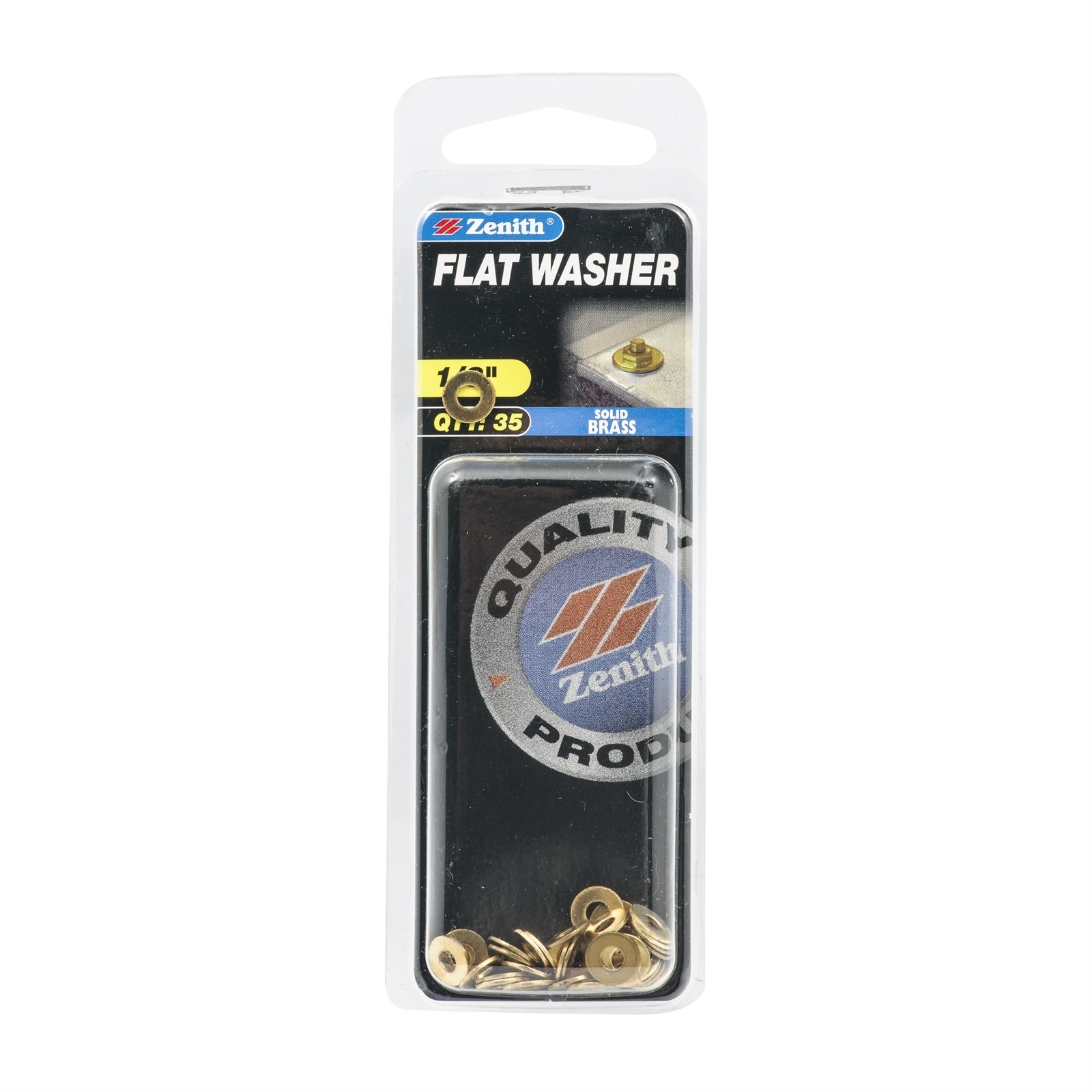 Zenith 1/8" Solid Brass Round Flat Washer - 35 pieces