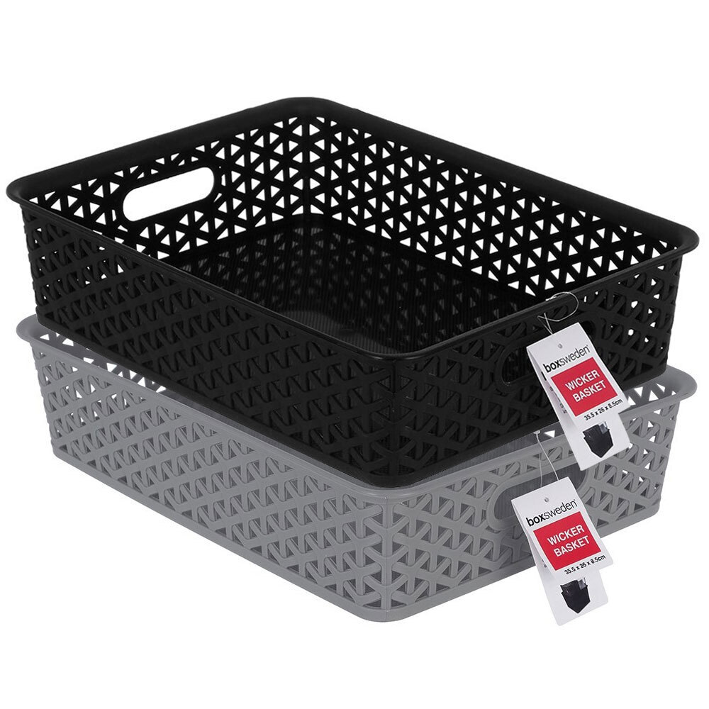 2x BOXSWEDEN 83956_2PK Wicker Storage Basket 35.5cm Rectangular Assorted