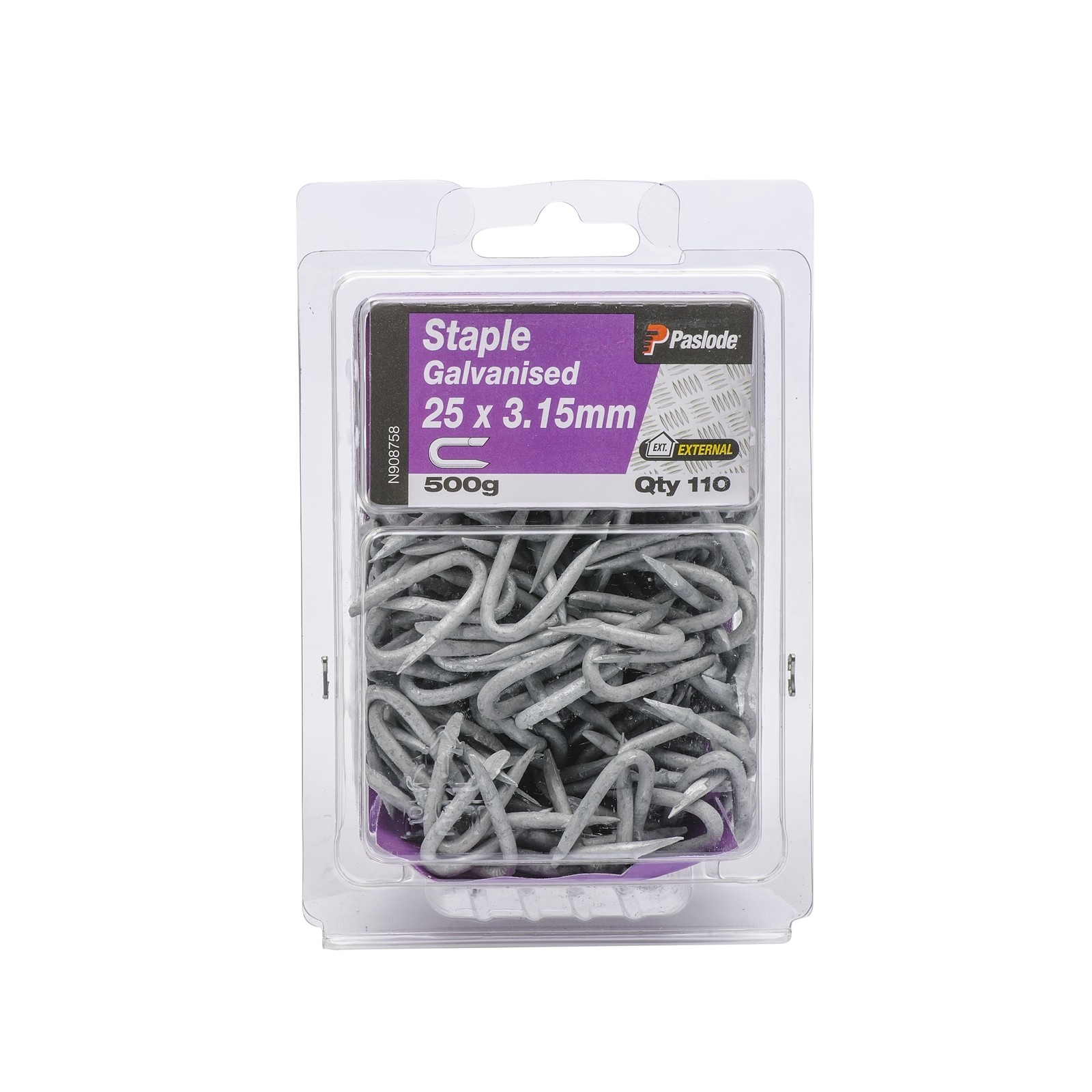 Paslode 25 x 3.15mm 500g Galvanised Staple Nail - 110 pieces