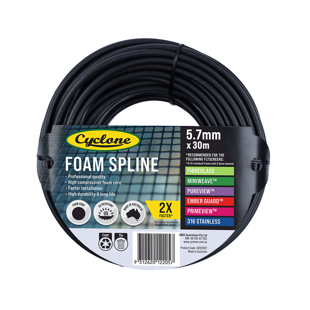 Cyclone Pro Foam Spline 30122057 5.7mm x 30m For Screen Window Frame