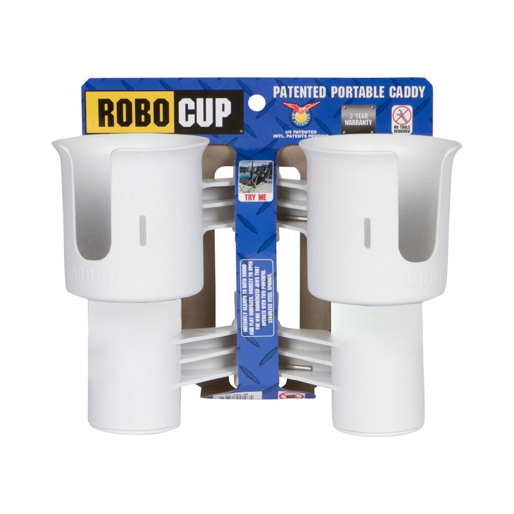 ROBO CUP AC1035 Portable 2-Drink Holder Dual Drink Clamp White Plastic