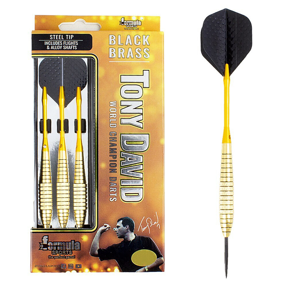 Formula Sports Tony David 23g Black Brass Barrel Darts 12pc Case Steel Points