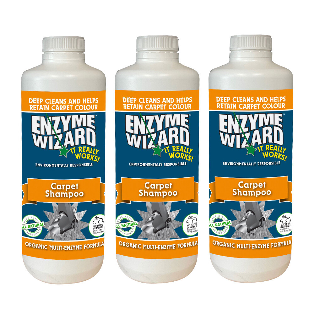 3x Enzyme Wizard Carpet/Rug Synthetics Fabric Shampoo Stain Cleaner 1L Liquid