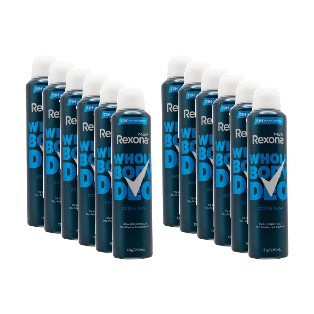 12PK Rexona Men Whole Body Deodorant Spray Ocean Fresh Aluminium-Free 230ml