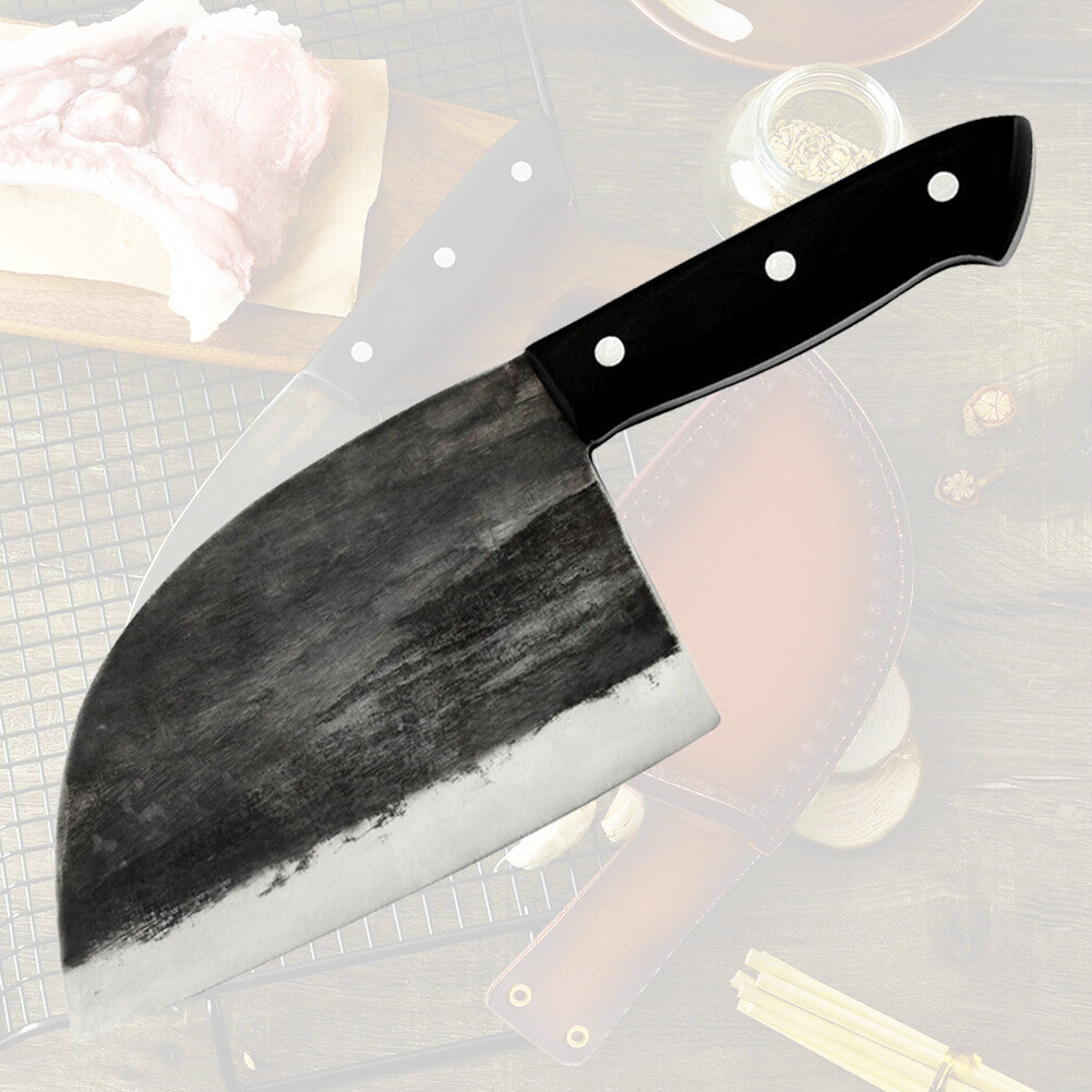 Handmade Serbian Cleaver Knife GSHM4350 Carbon Steel Wood Black Sheath