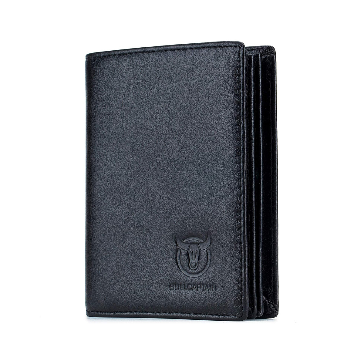 BULLCAPTAIN Mens Large Capacity Genuine Leather Bifold Wallet Black Organiser