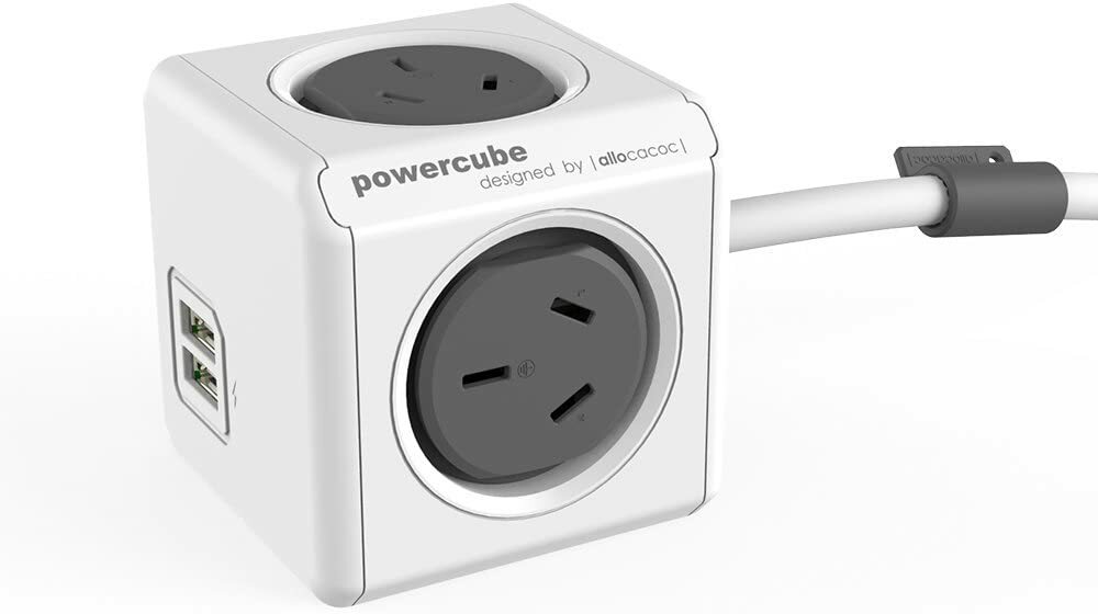 Allocacoc Power Cube Wall Mount Charger 4 Outlet 2 USB 1.5M Cord Grey