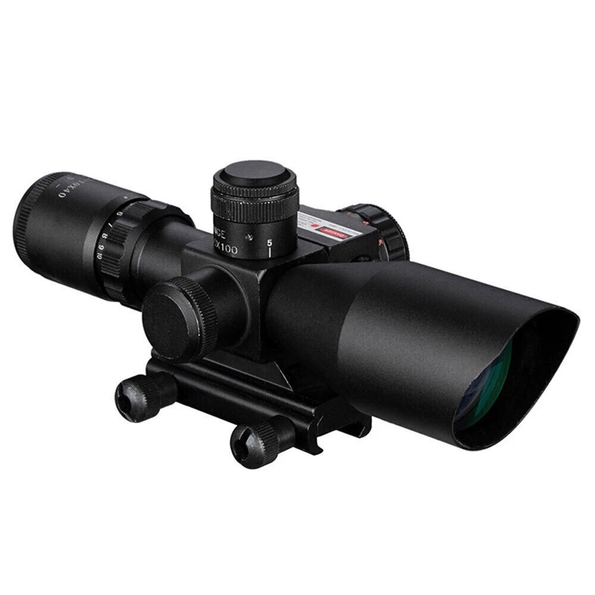 Tactical Rifle Scope 2.5-10x40 Red Mil-dot Sight 20mm Rail Laser Black