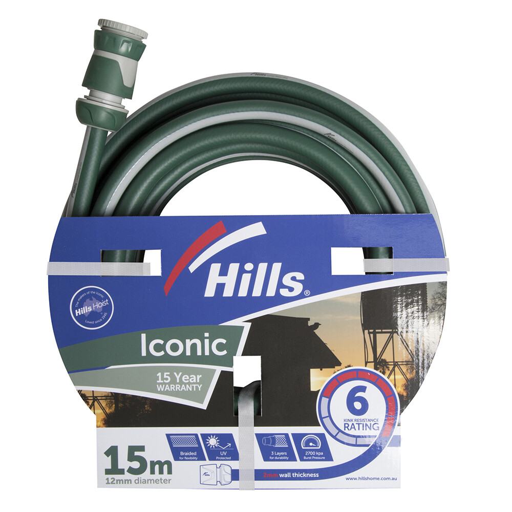 Hills Iconic Series Garden Watering Hose 12mm x 15M Anti-Kink 100740