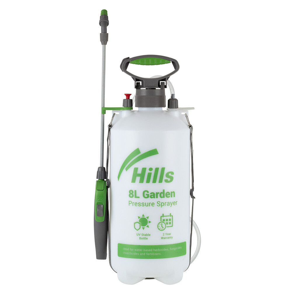 Hills 8L Garden Pump Pressure Handheld Sprayer 100732 White Plastic Included