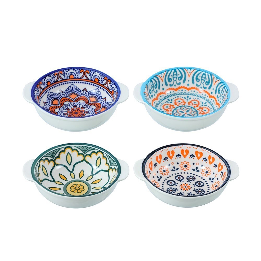 4x Lemon & Lime Moroccan Deco Ceramic Handled Soup Bowl 16x13.5cm