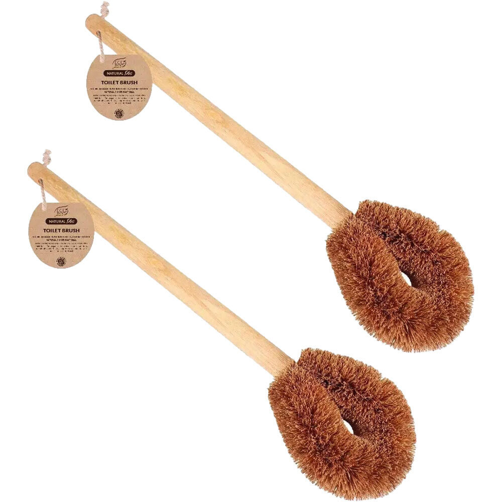 Eco Basics 2x Natural Anti-Bacterial Toilet Cleaning Brush 49cm Brown