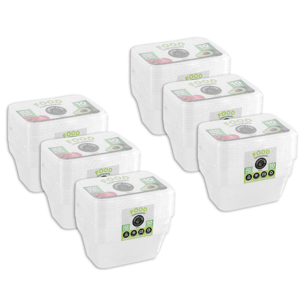 60pc Lemon & Lime Reusable Food Storage Container Set 300ml BPA Free Snap Lid