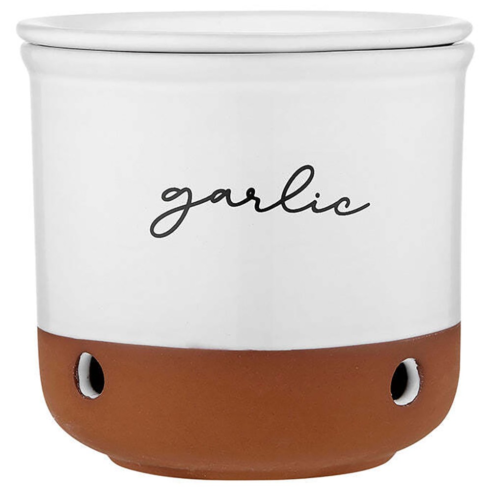 Ladelle 80166 Eco Terracotta White Garlic Vault 10cm Round Re-Usable
