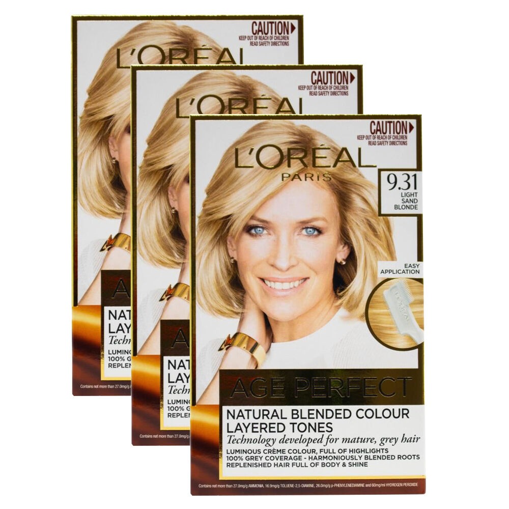 3PK Loreal Age Perfect Hair Colour 9.31 Light Sand Blonde Creme Grey Coverage