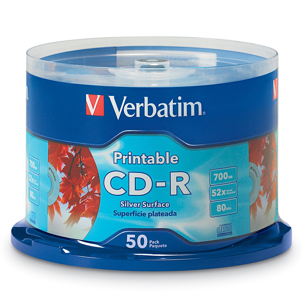 50PK Verbatim CD-R 700MB/80min 52x Silver Printable Inkjet Blank Disc 95005