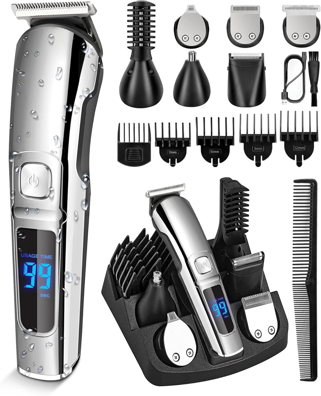 All-IN-ONE Mens Electric Face Shaver Beard Razor Nose Hair Trimmer LED