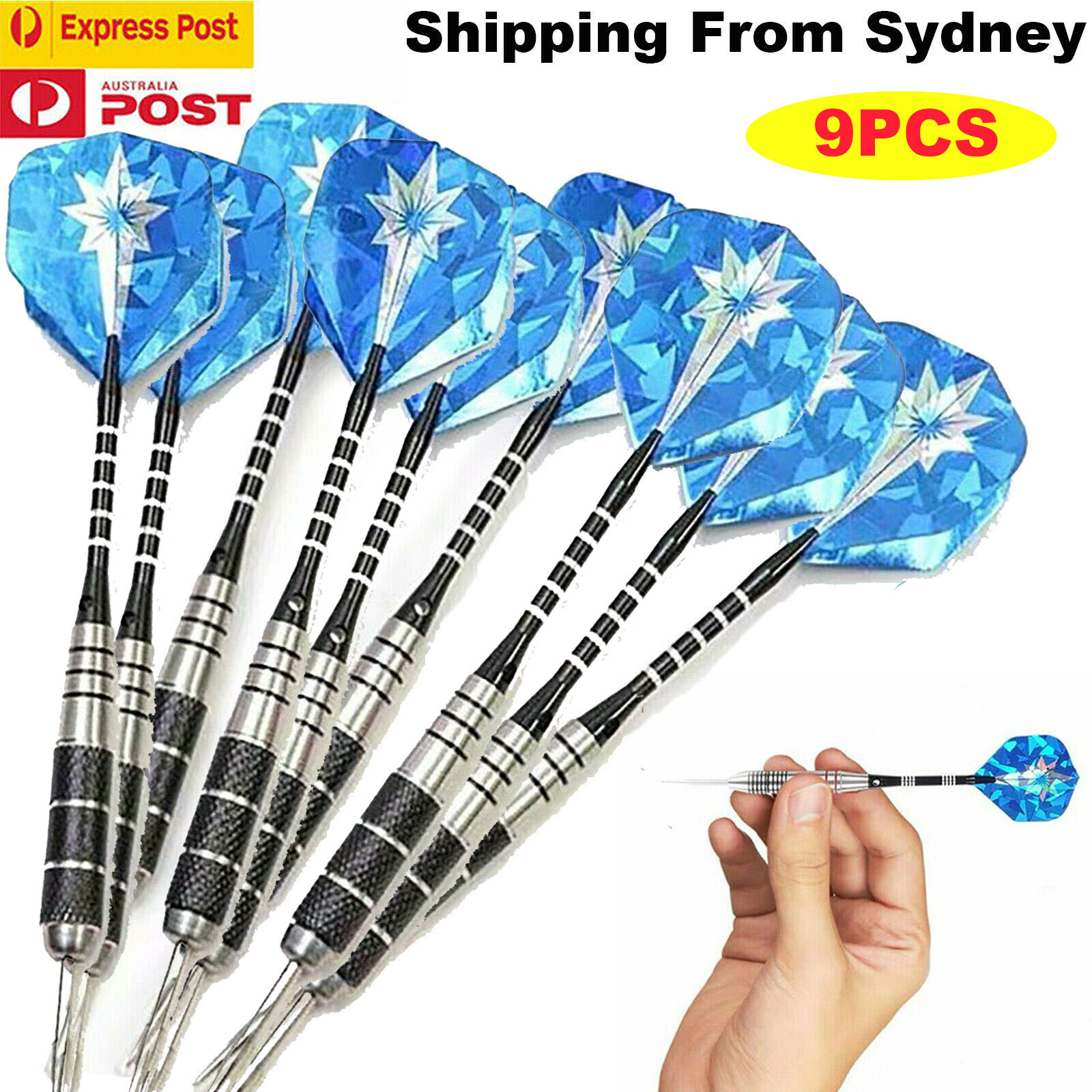 9PCS/Set 24g Professional Stainless Steel Tip Darts Aluminum Barrel 163mm Blue