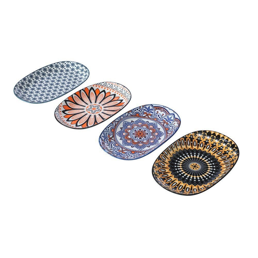 LEMON AND LIME 4x Moroccan Ceramic Oval Serving Food Platter 24x15.5cm