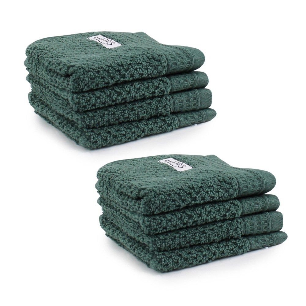 8pc Onkaparinga Avalon Cotton Face Washers 30x30cm 550GSM Fir Green Bathroom