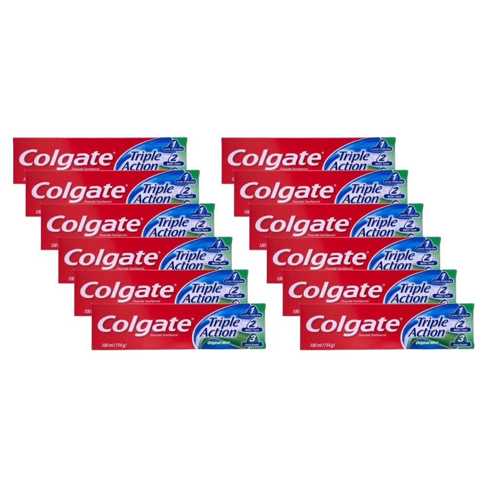Colgate Triple Action Fluoride Toothpaste Mint 12PK 154g Dental Oral Care