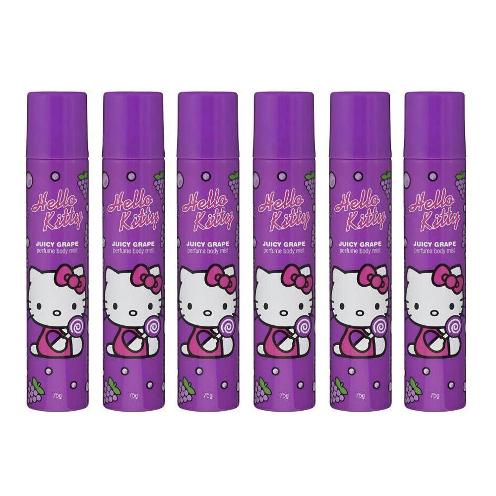 6PK HELLO KITTY Kids Body Spray Mist 75g Juicy Grape Daily Fragrance