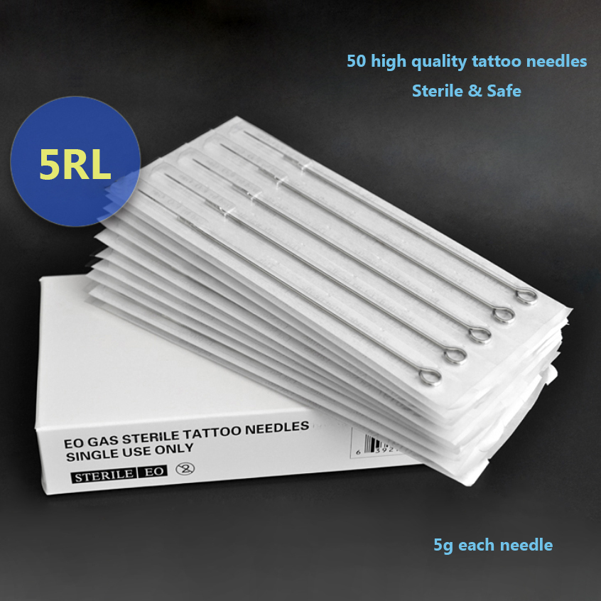 Ausriver 50PCS 5RL Tattoo Needle Kit Stainless Steel Sterile Silver 11280-5RL