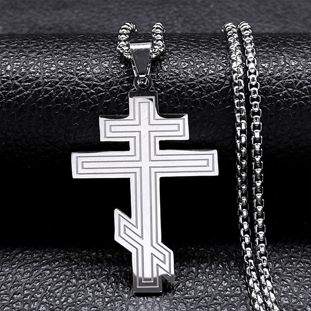 Orthodox Byzantine Cross Necklace Pendant Chain Silver Stainless Steel Memorial