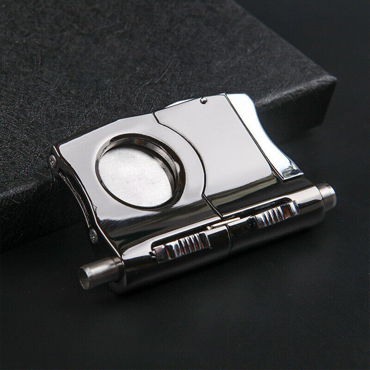Black Stainless Steel Multifunctional Cigar Knife with Double Cigar Drill Cases