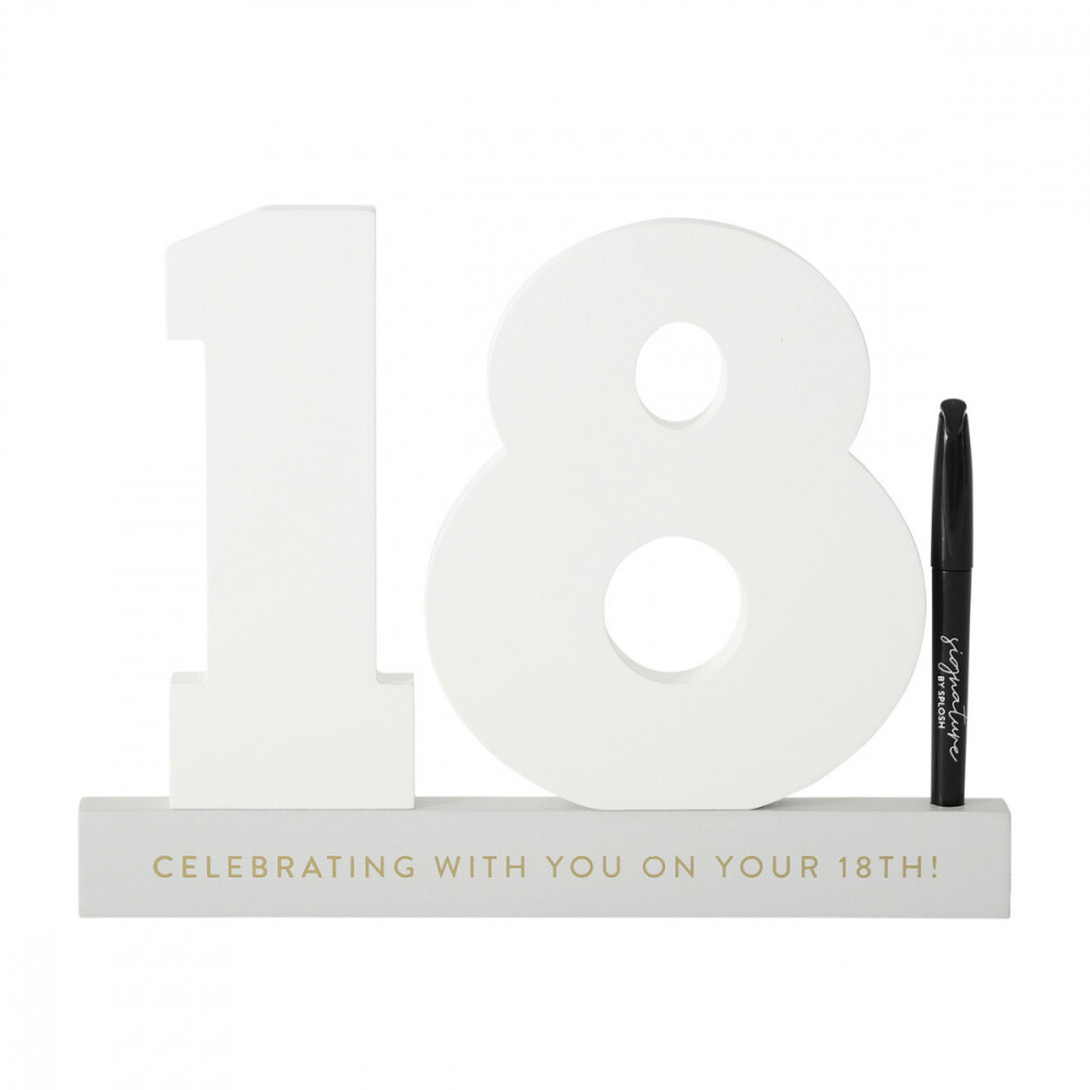 Splosh SIGN18 18th Birthday Wooden Signature Number w/ Marker Keepsake White