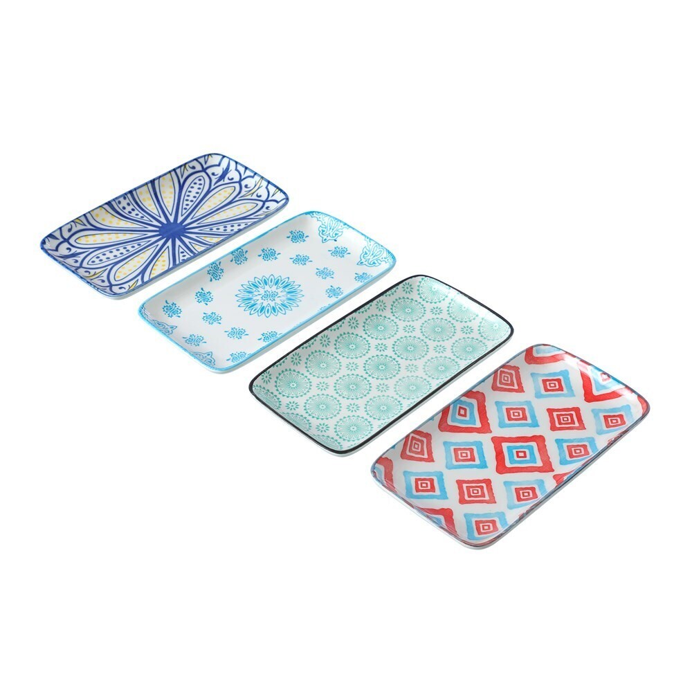 LEMON AND LIME 4x Moroccan Deco Ceramic Rectangle Platters 20.5x11cm
